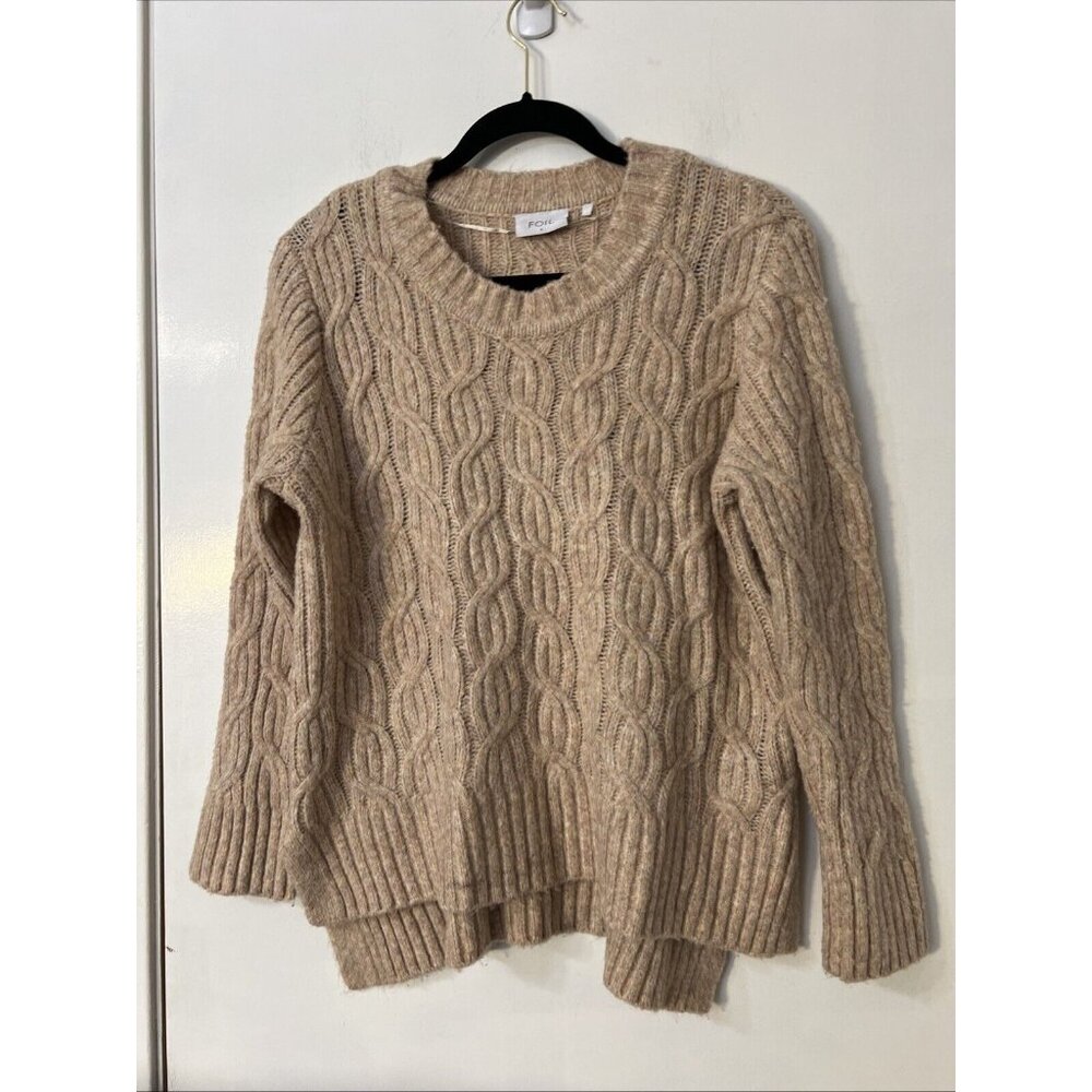 FOIL Cable Knit Pink Beige Long Sleeve Pullover Sweater Wool Blend‎ Women Size L